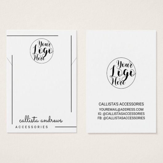 White Black Border Script Logo Ketting Display Visitekaartje (Voorkant /achterkant)