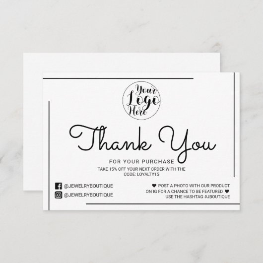 White Black Border Script Logo Klant Bedankt (Voorkant / Achterkant)