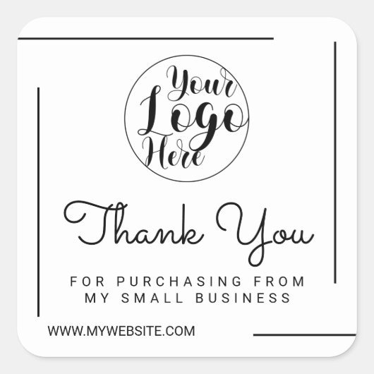 White Black Border Script Logo Klant Bedankt Vierkante Sticker (Voorkant)