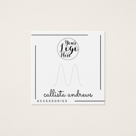 White Black Border Script Logo Ring Display Vierkante Visitekaartjes (Voorkant)