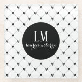 White & Black Bow Monogram Glazen Onderzetter (Voorkant)