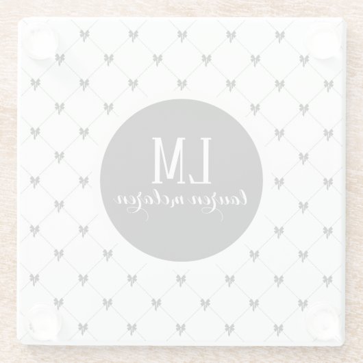 White & Black Bow Monogram Glazen Onderzetter (Achterkant)
