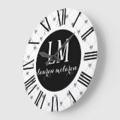 White & Black Bow Monogram Grote Klok (Hoek)