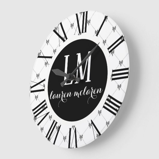 White & Black Bow Monogram Grote Klok (Hoek)