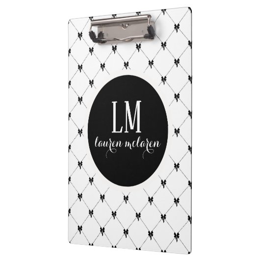 White & Black Bow Monogram Klembord (Links)