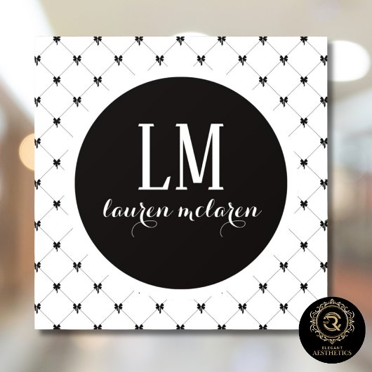 White & Black Bow Monogram Raamsticker