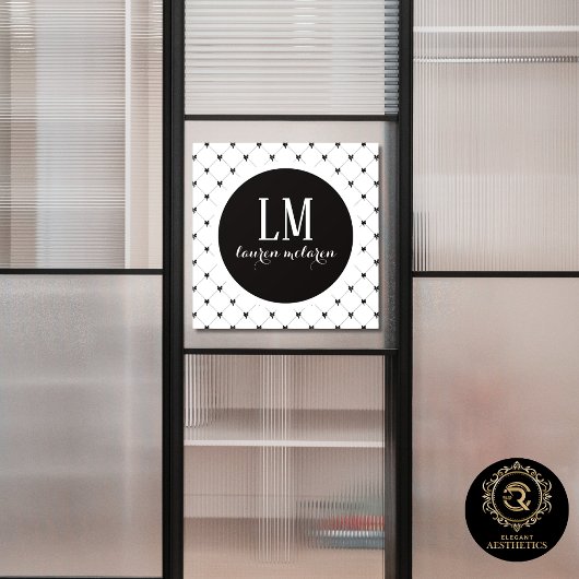 White & Black Bow Monogram Raamsticker