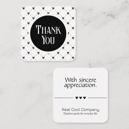 White & Black Bow Monogram Thank You Card Informatiekaartje (Voorkant / Achterkant)