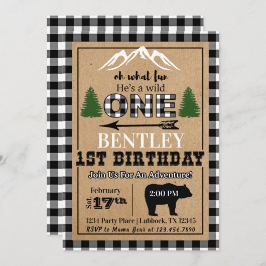 White Black Buffalo Pset Birthday Invitation Kaart (Voorkant / Achterkant)