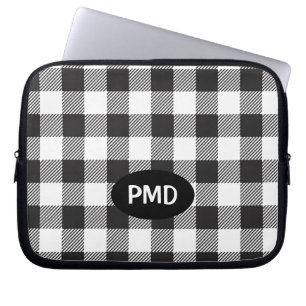 White Black Buffalo Pset Check Monogram Initialen Laptop Sleeve