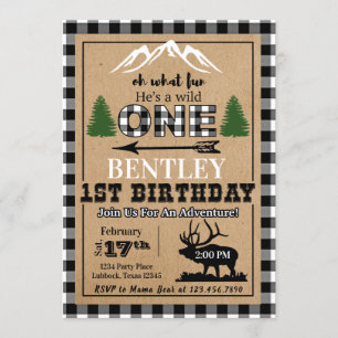 White Black Buffalo Pset Moose Birthday Invitatio Kaart