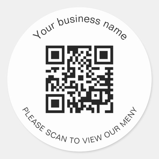 White black business bar restaurant menu qr code ronde sticker (Voorkant)