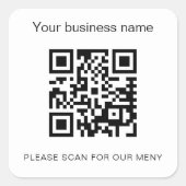 White black business bar restaurant menu qr code vierkante sticker (Voorkant)
