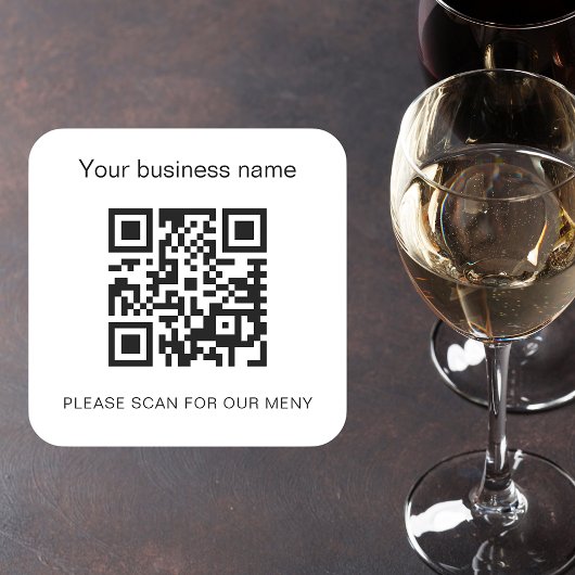 White black business bar restaurant menu qr code vierkante sticker