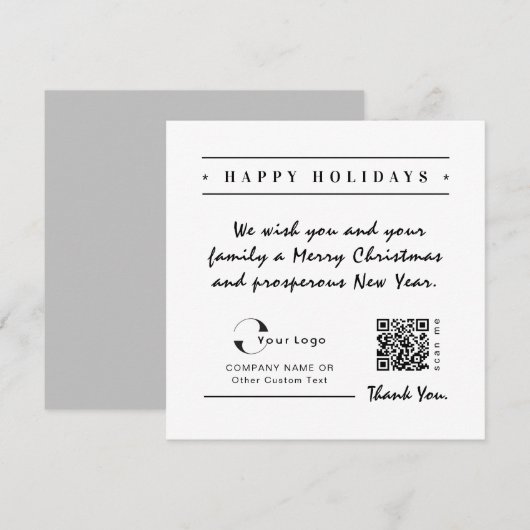 White Black Business Logo QR-code kerstmis eenvoud Feestdagenkaart (Voorkant / Achterkant)
