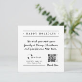 White Black Business Logo QR-code kerstmis eenvoud Feestdagenkaart (Staand voorkant)
