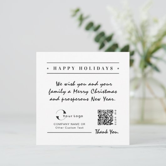 White Black Business Logo QR-code kerstmis eenvoud Feestdagenkaart (Staand voorkant)