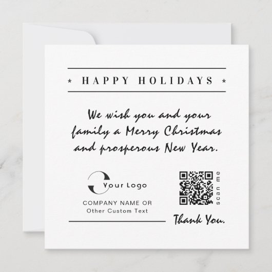 White Black Business Logo QR-code kerstmis eenvoud Feestdagenkaart (Voorkant)