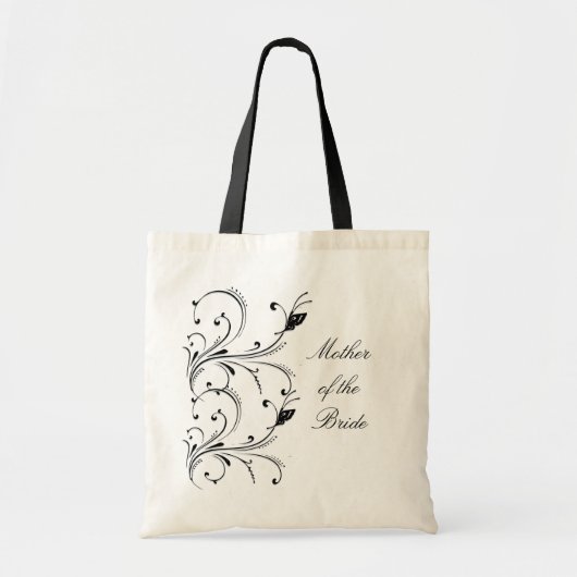 White Black Butterfly Scroll Moeder van de Bride B Tote Bag (Voorkant)