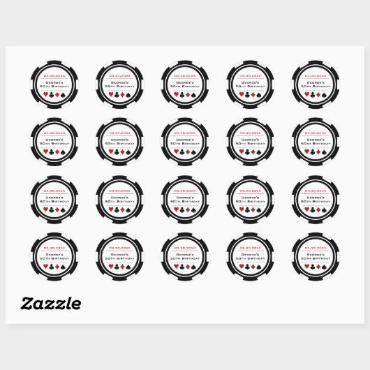 White Black Casino Poker Chip Birthday Ronde Sticker (Vel)
