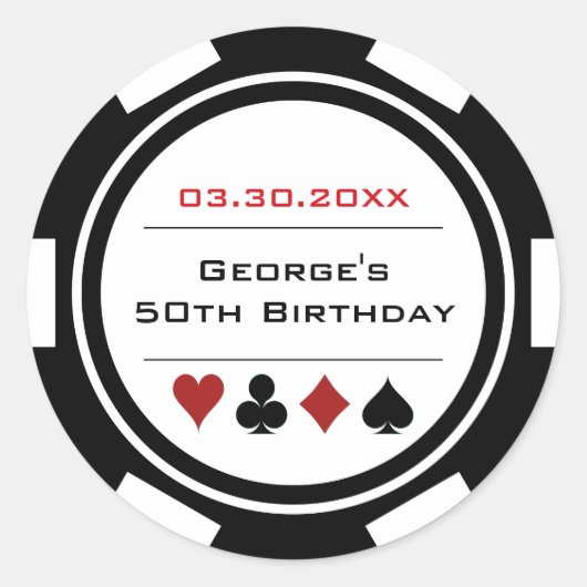 White Black Casino Poker Chip Birthday Ronde Sticker (Voorkant)