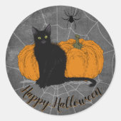 White Black Cat Happy Halloween Ronde Sticker (Voorkant)