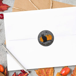White Black Cat Happy Halloween Ronde Sticker