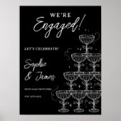 White Black Champagne Tower Engagement Welcome Poster (Voorkant)