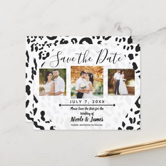 White & Black Cheetah Leopard Save the Date (Voorkant / Achterkant in situ)