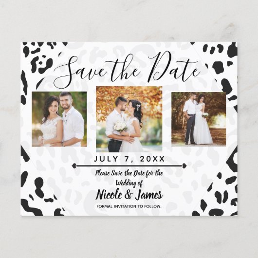 White & Black Cheetah Leopard Save the Date (Voorkant)
