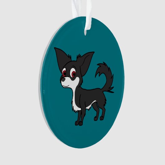 White & Black Chihuahua met Long Hair Ornament (voorkant)