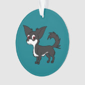 White & Black Chihuahua met Long Hair Ornament (voorkant)