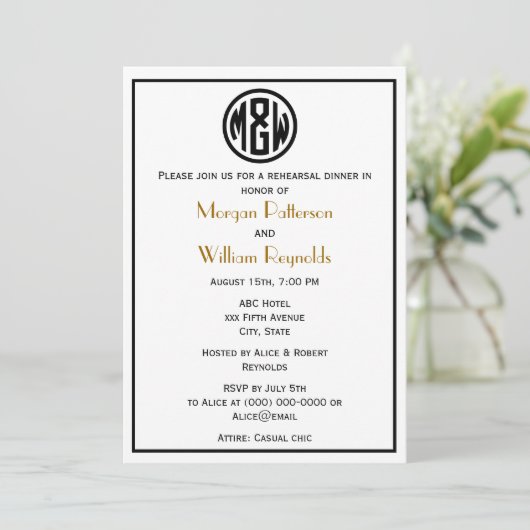 White Black Circle Monogram Font DIY BG Kaart (Staand voorkant)