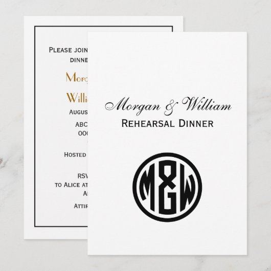 White Black Circle Monogram Font DIY BG Kaart (Voorkant / Achterkant)