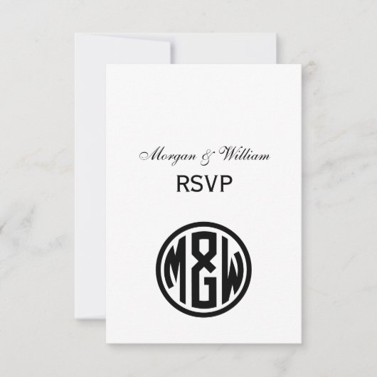 White Black Circle Monogram Font DIY BG RSVP Kaartje (Voorkant)