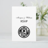White Black Circle Monogram Font DIY BG RSVP Kaartje (Staand voorkant)