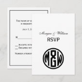 White Black Circle Monogram Font DIY BG RSVP Kaartje (Voorkant / Achterkant)