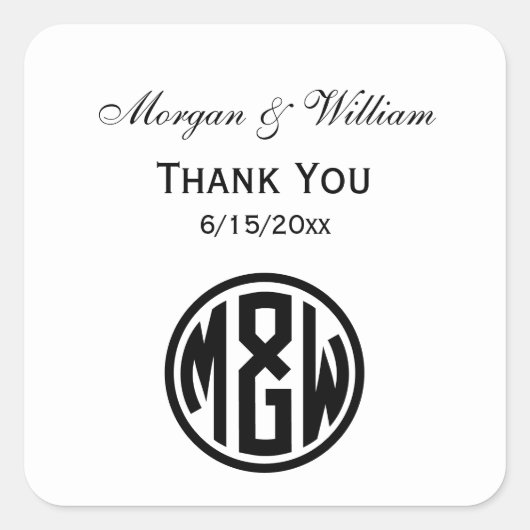 White Black Circle Monogram Font DIY BG Vierkante Sticker (Voorkant)