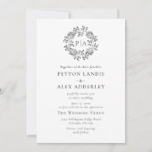 White Black Classic Floral Monogram Wedding Invita Kaart (Voorkant)