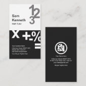 White Black Columns Stylish Numbers Wiskunde Tutor Visitekaartje (Voorkant / Achterkant)