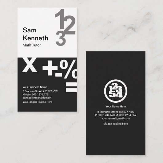 White Black Columns Stylish Numbers Wiskunde Tutor Visitekaartje (Voorkant / Achterkant)
