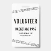 White Black Concert Vrijwilliger All Access Pas Badge (Achterkant)
