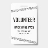 White Black Concert Vrijwilliger All Access Pas Badge (Voorzijde)