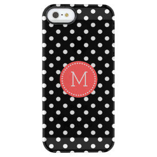 White Black & Coral Red Polka Dots Pattern Doorzichtig iPhone SE/5/5s Hoesje