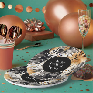 White Black Cream Leopard Animal Birthday Papieren Bordje