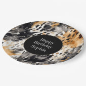 White Black Cream Leopard Animal Birthday Papieren Bordje (Gekanteld)