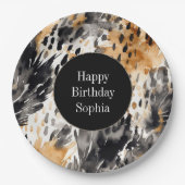 White Black Cream Leopard Animal Birthday Papieren Bordje (Voorkant)