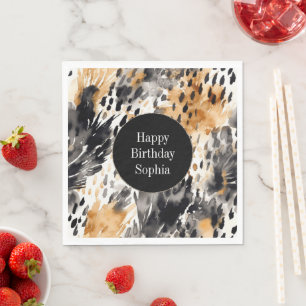 White Black Cream Leopard Animal Birthday Servet