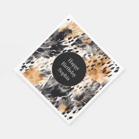 White Black Cream Leopard Animal Birthday Servet (Hoek)