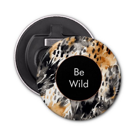 White Black Cream Leopard Animal Button Flesopener (Voorkant)